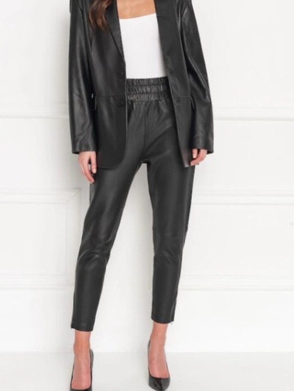 Lamarque Nineta Leather Jogger Pant Split Hem